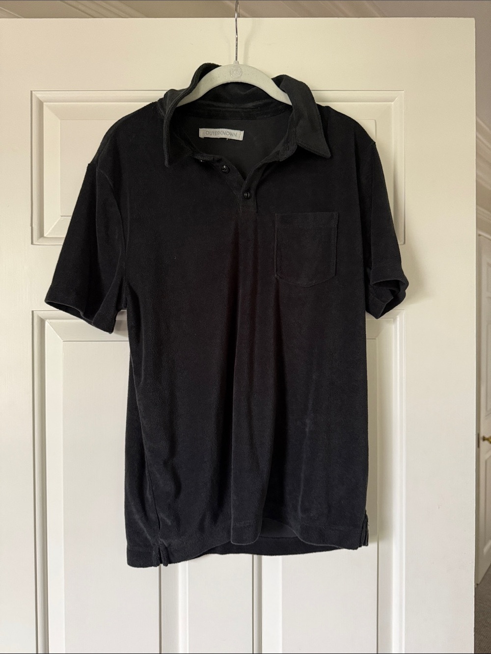 Outerknown Black Short-Sleeve Polo with Chest Pocket